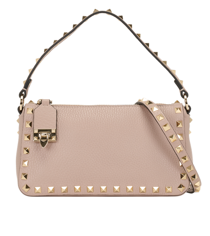Small Rockstud Shoulder Bag, &pound;495, Handbags, Pink, Leather, Front view
